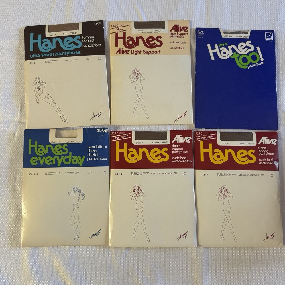 Vintage Hanes Pantyhose‎ Lot 6 New Packages 80s Size A/B Stockings